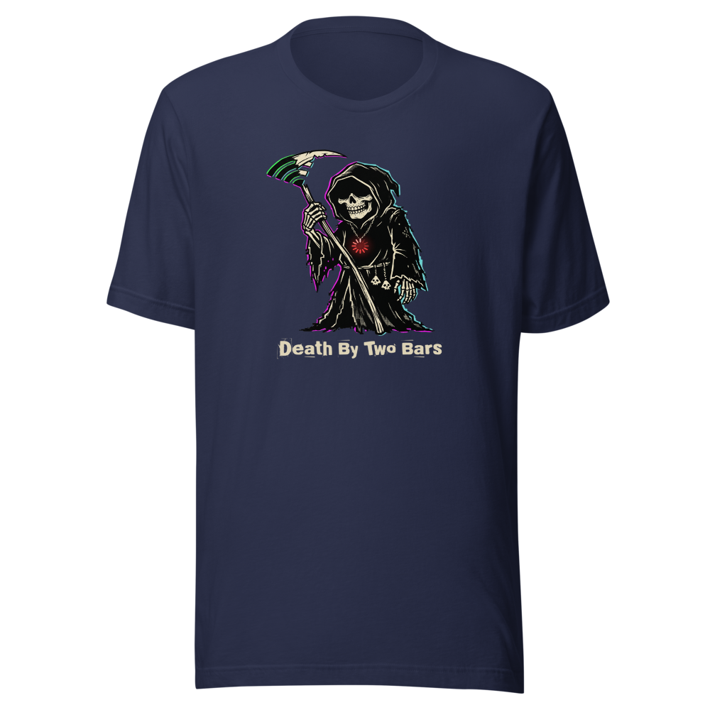 Death By Two Bars Wi-Fi Reaper Punk Gamer Tee — navy front view