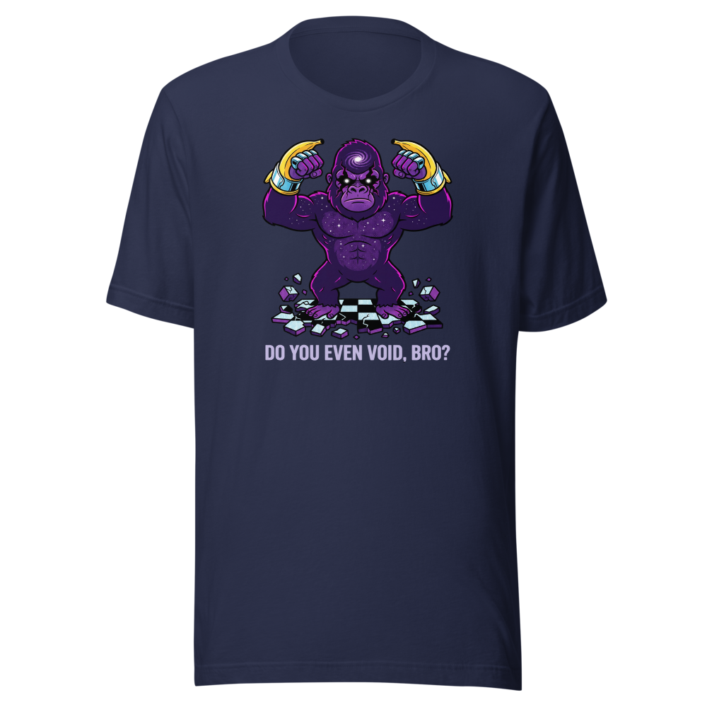 Cosmic Gorilla Boss Halftone Pop Art Tee — navy front view