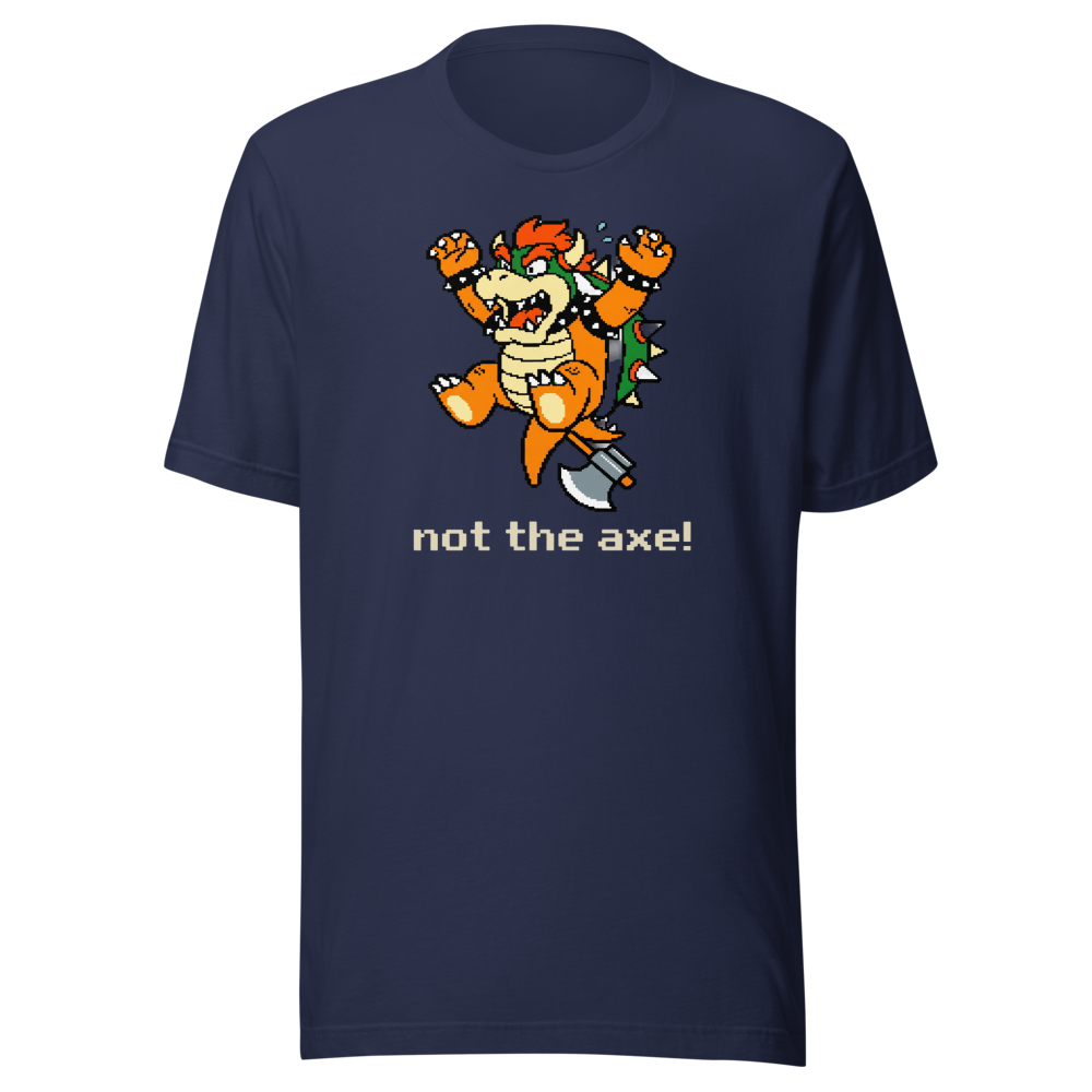 Not The Axe Pixel Boss Retro Gamer Tee — navy front view