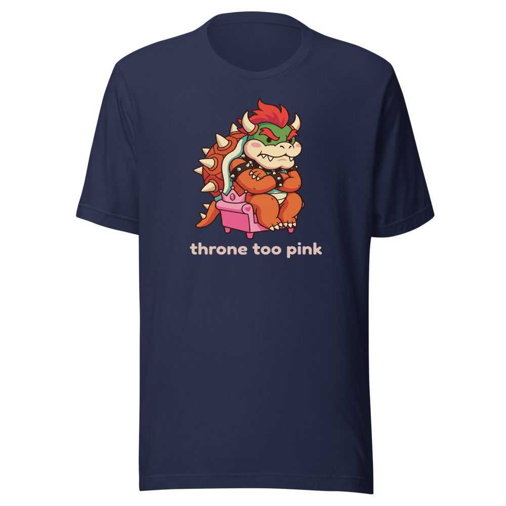Grumpy Koopa King Tiny Pink Throne Chibi Tee — navy front view