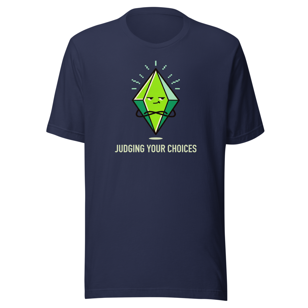 Judging Your Choices Floating Green Diamond Gamer Tee — navy front view