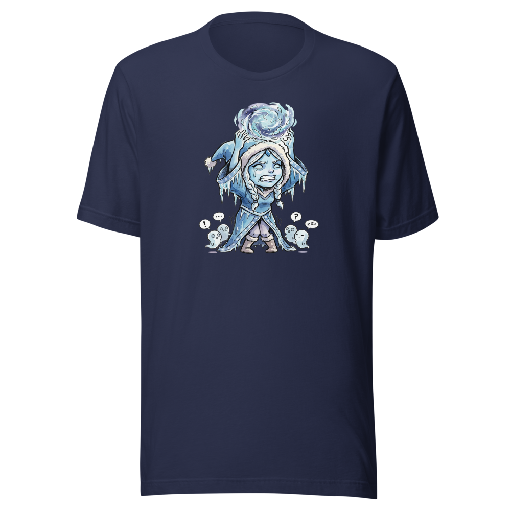 Shivering Ice Mage Solo Ult MOBA Watercolor Tee — navy front view