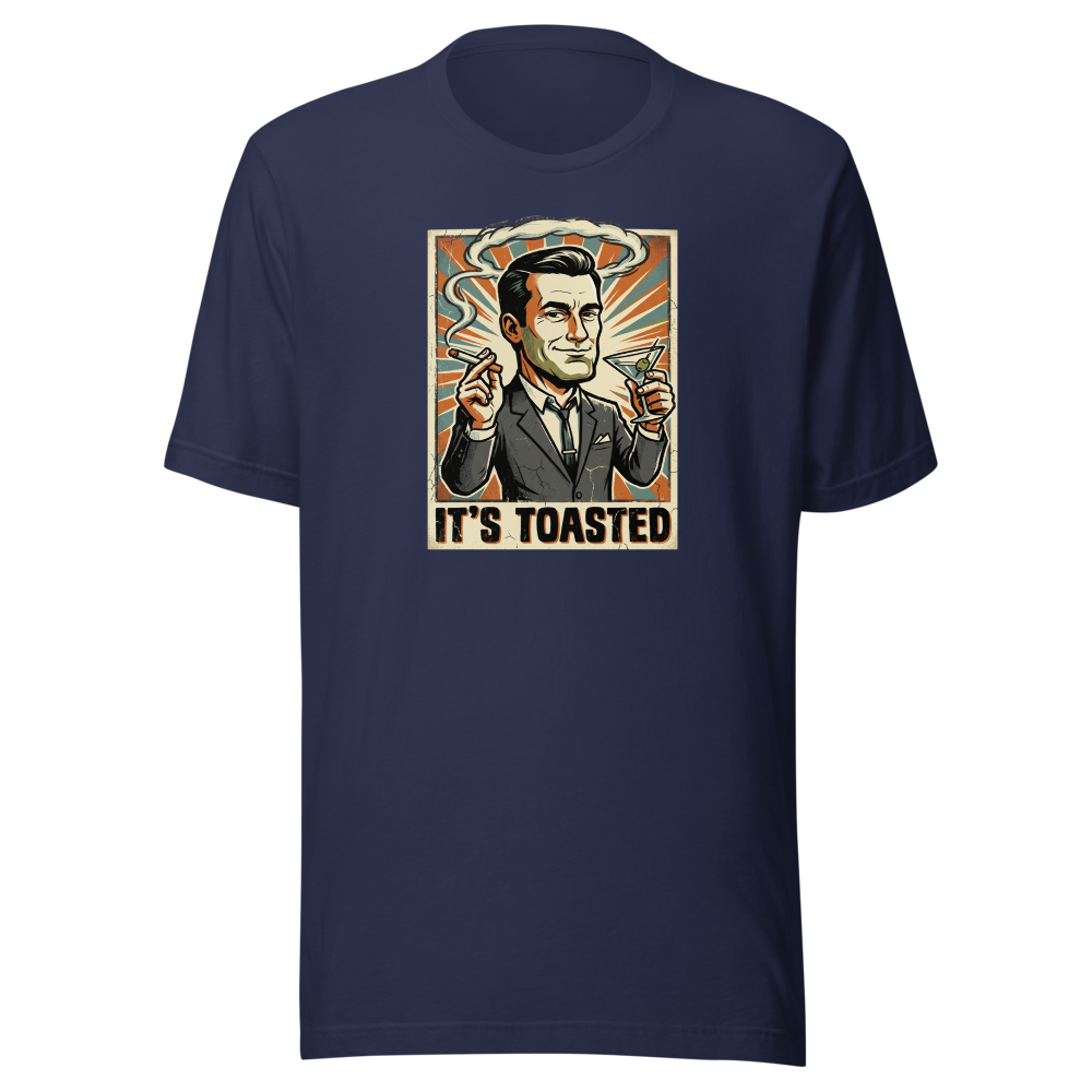 It's Toasted Sixties Ad Man Martini Propaganda Tee — Premium Tee — navy front view