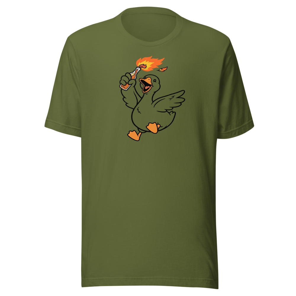 Feral Honking Bird Chaos Riot Graphic Tee — Men's Premium Tee — olive front view