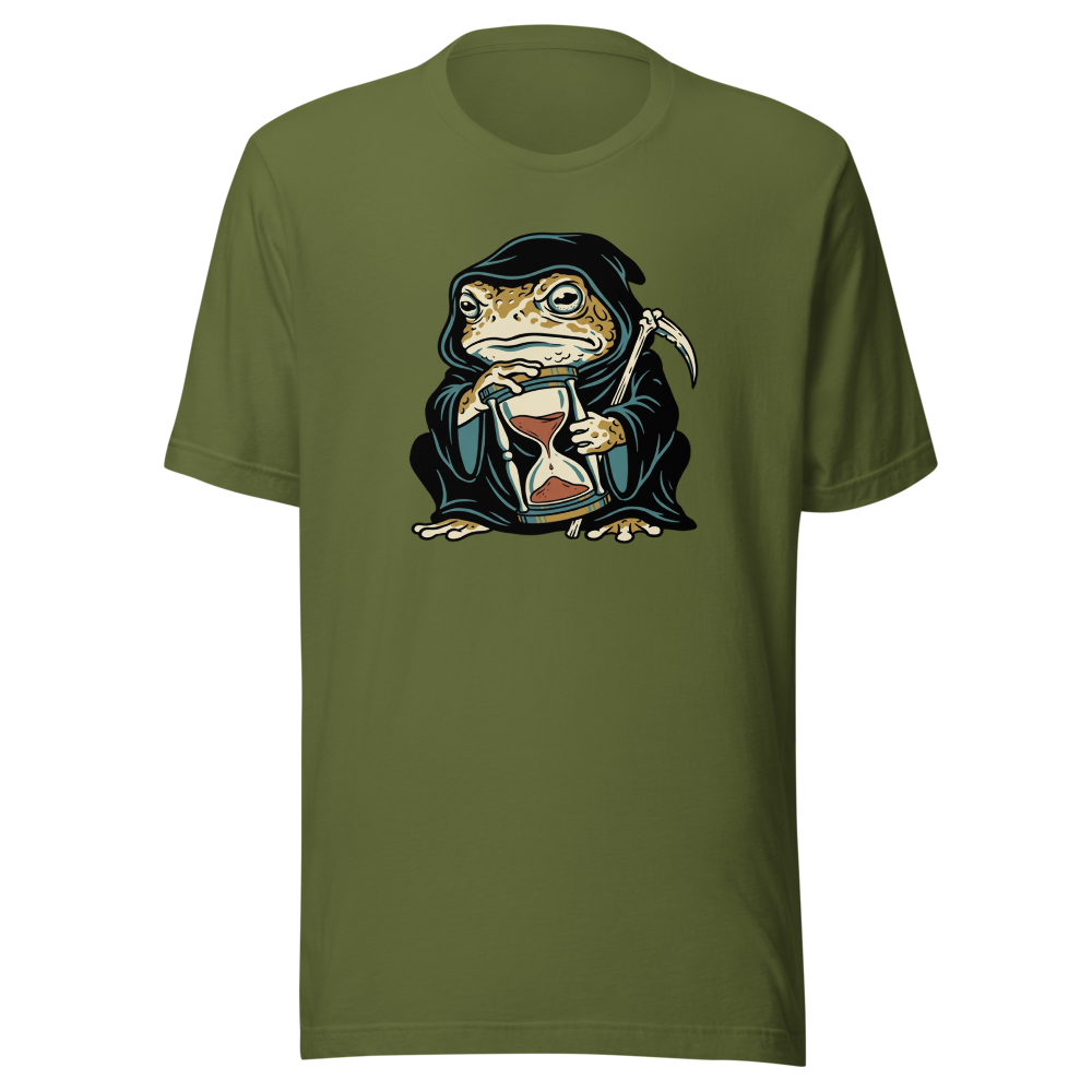 Hooded Toad Reaper Hourglass Macabre Tee — Men's Premium Tee — olive front view