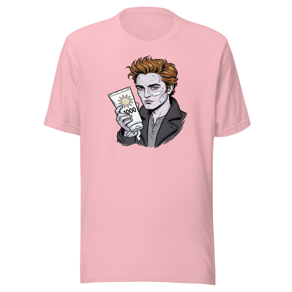 Sparkling Vampire SPF 1000 Sunscreen Parody Tee — Men's Premium Tee — pink front view