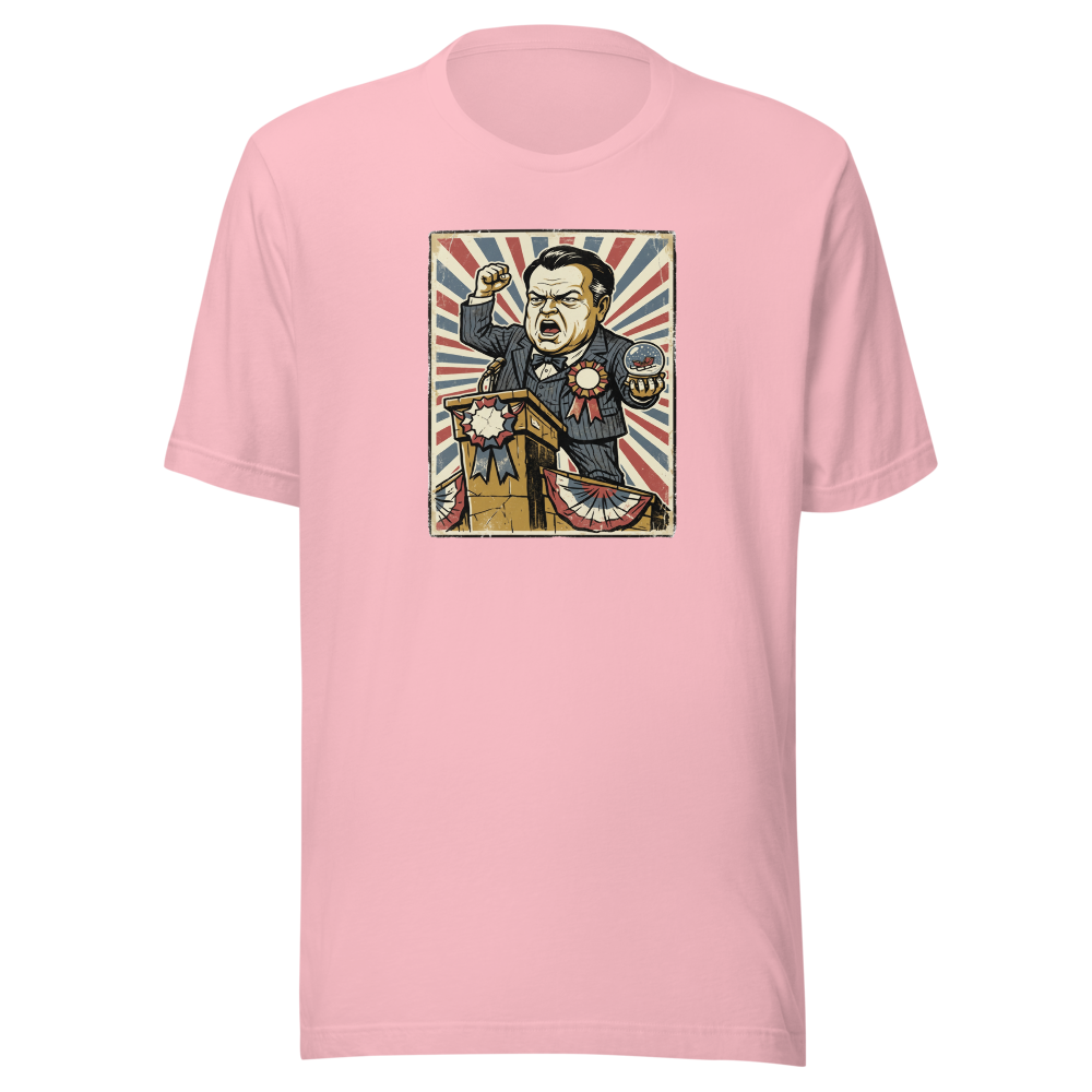 Rosebud Snow Globe Campaign Podium Propaganda Tee — pink front view