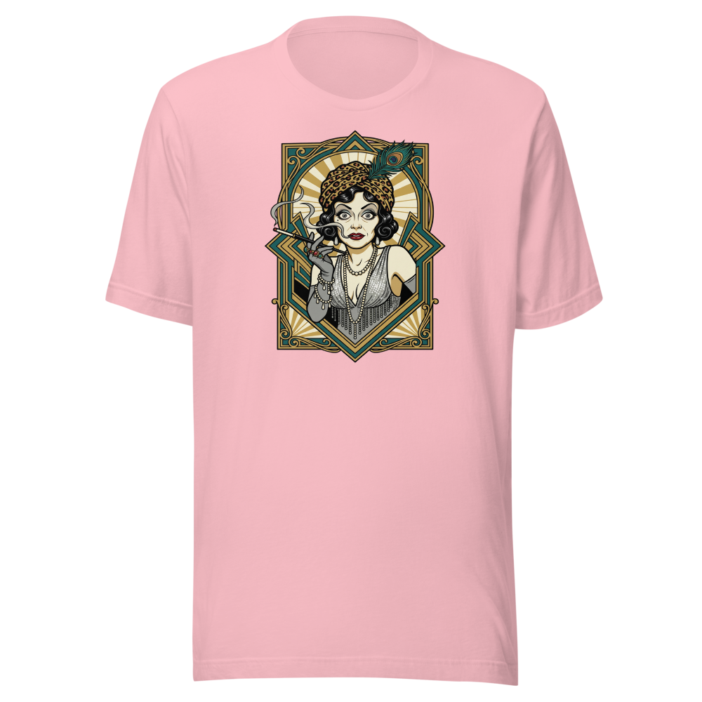Silent Film Diva Art Deco Jazz Age Glamour Tee — pink front view