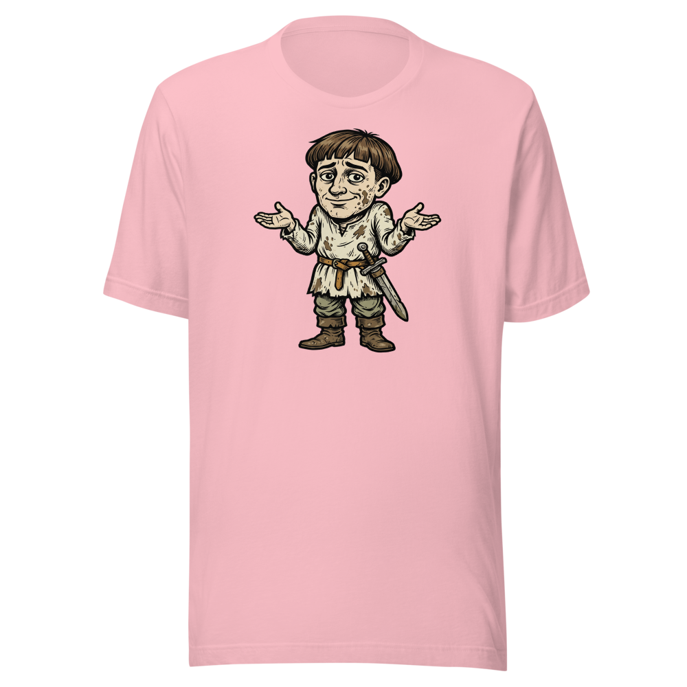 Medieval Peasant Shrug Woodcut Retro RPG Tee — pink front view