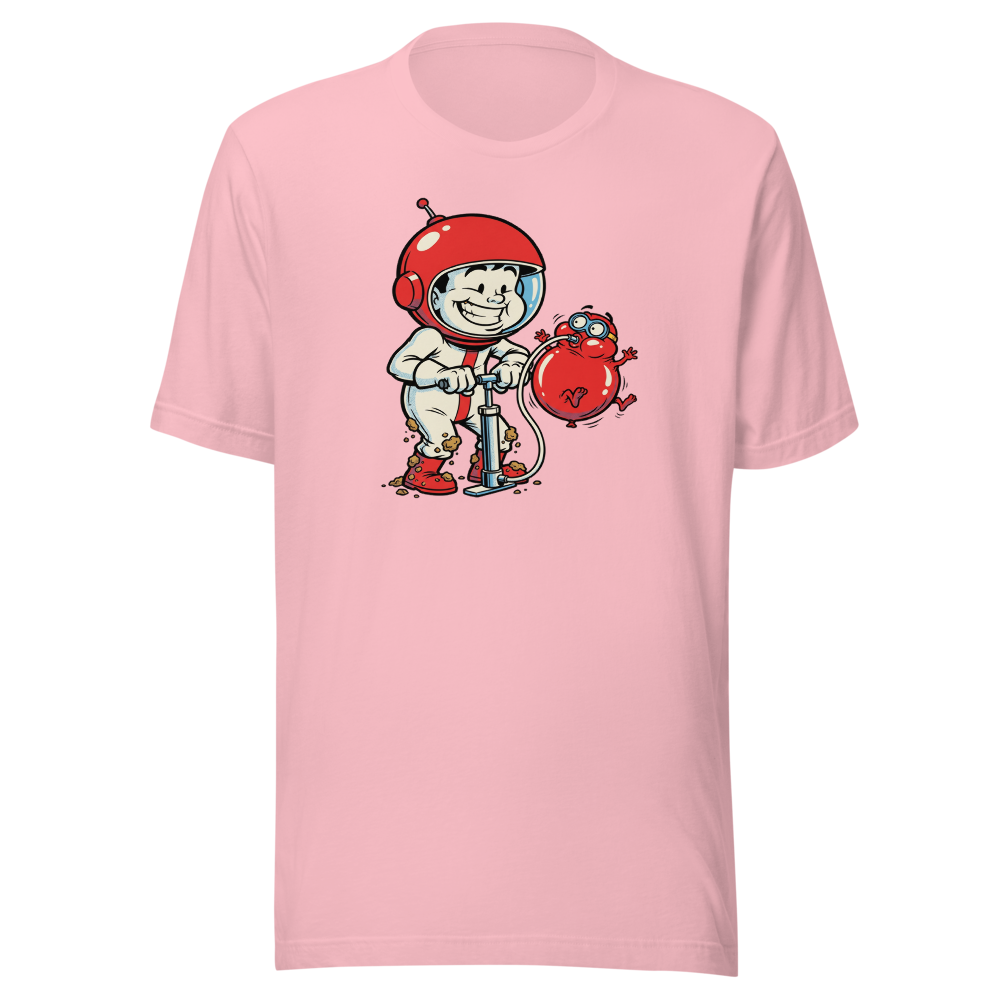 Retro Arcade Pump Clown Comic Ink Graphic Tee — pink front view