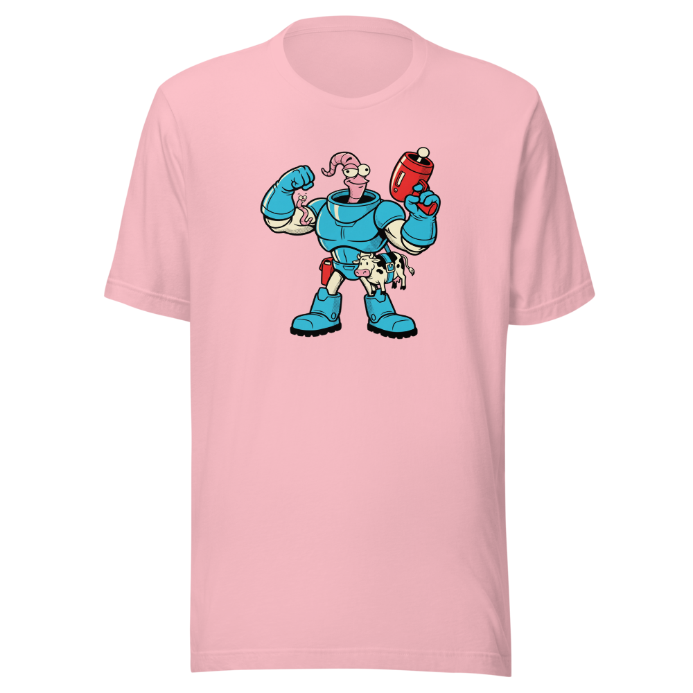 Worm Hero Super Suit Retro Gamer Graphic Tee — pink front view