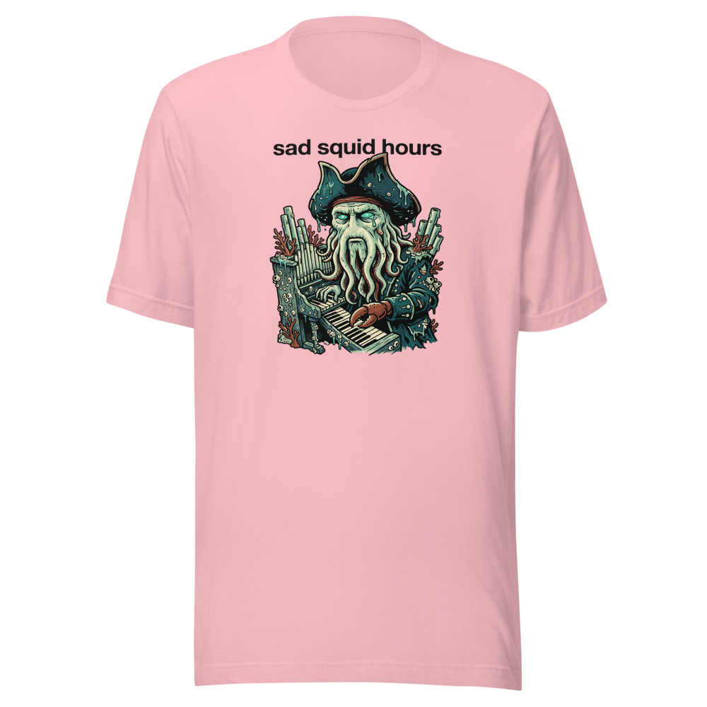 Sad Squid Hours Cursed Sea Captain Pop Art Tee — pink front view
