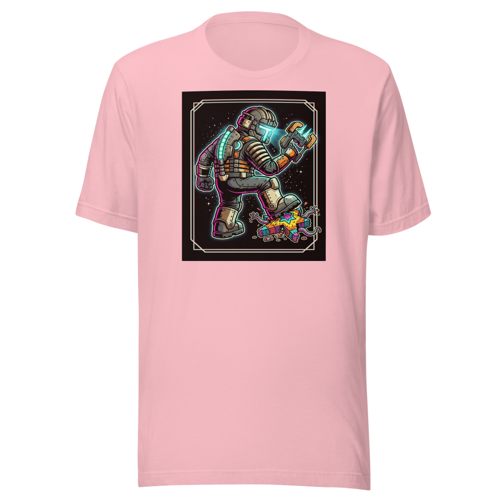 Haunted Space Engineer Piñata Stomp Neon Noir Tee — pink front view