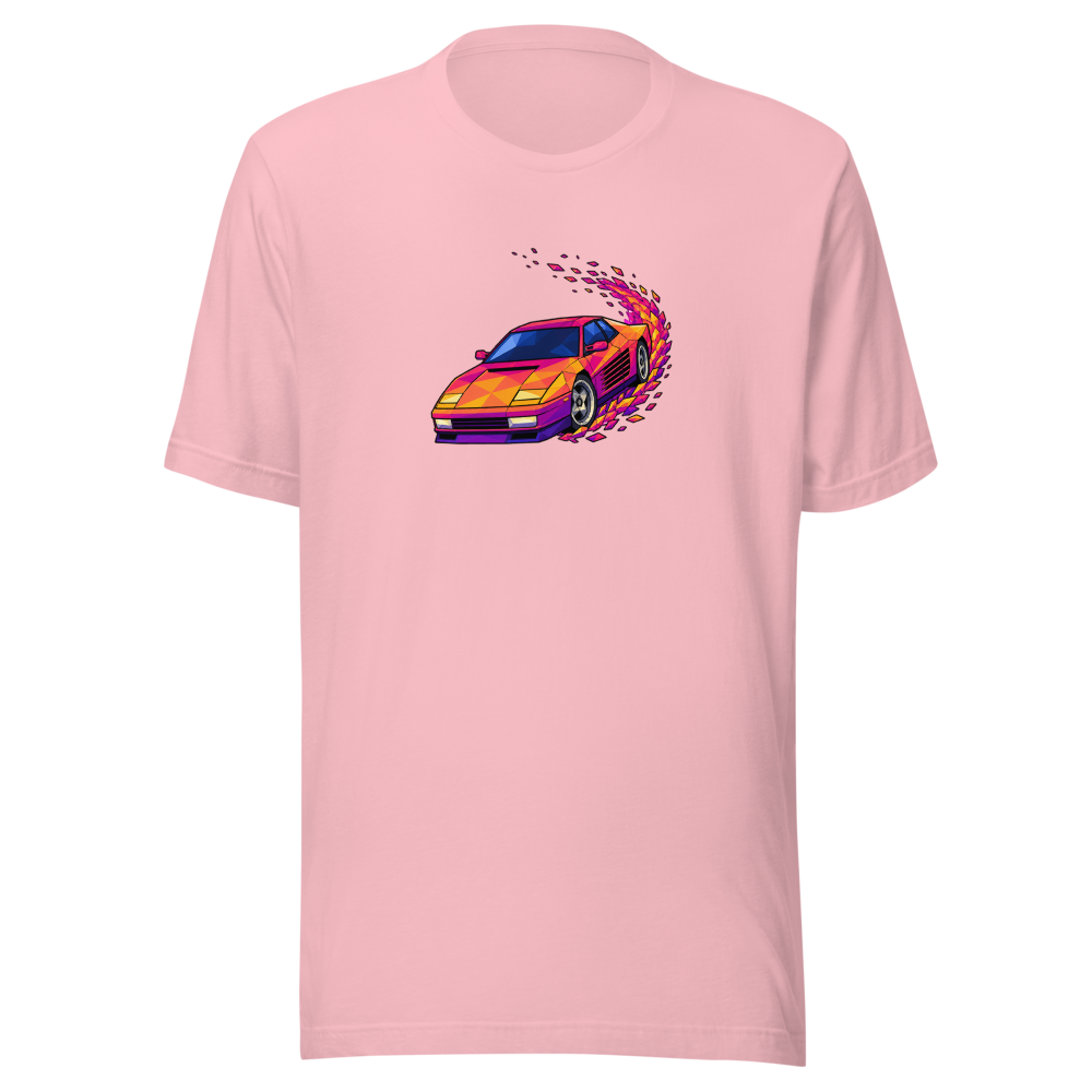 Poly Drift Racer Retro Arcade Sunset T-Shirt — pink front view