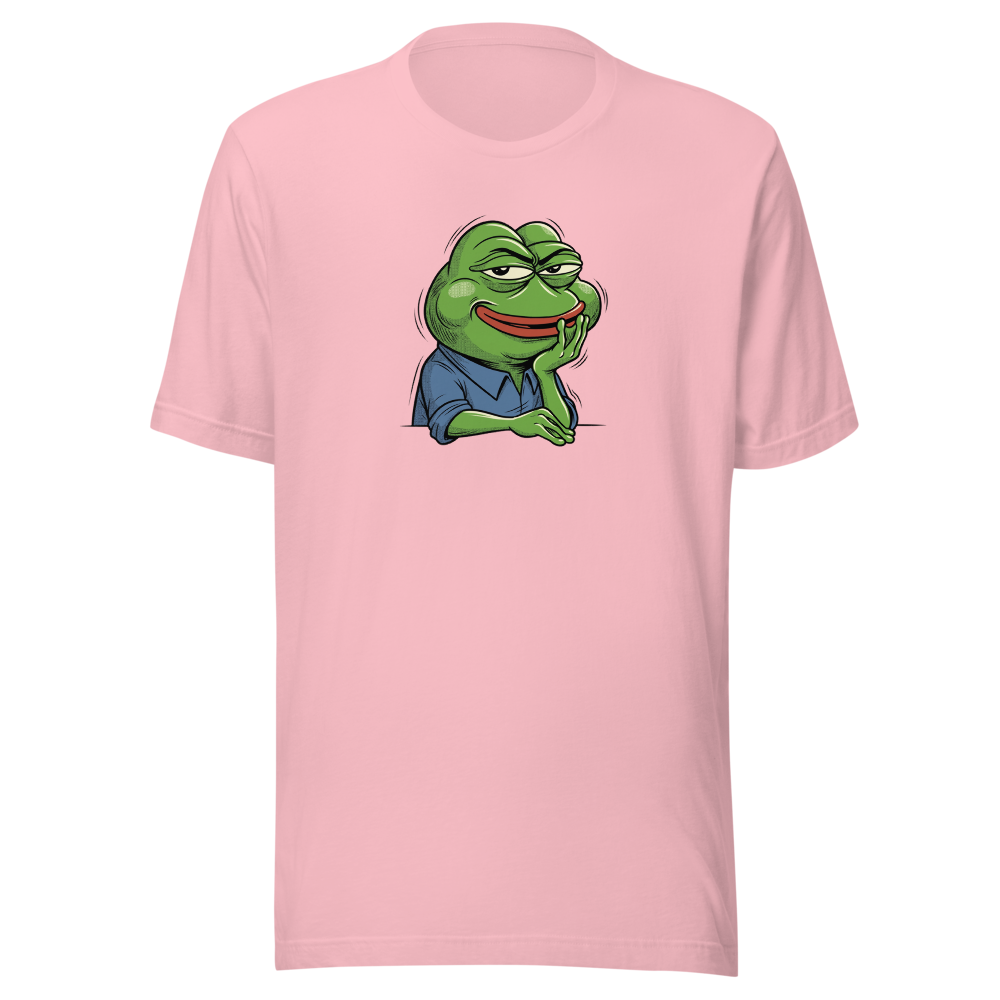 Smug Manga Frog Chin Rest Meme Graphic T-Shirt — pink front view