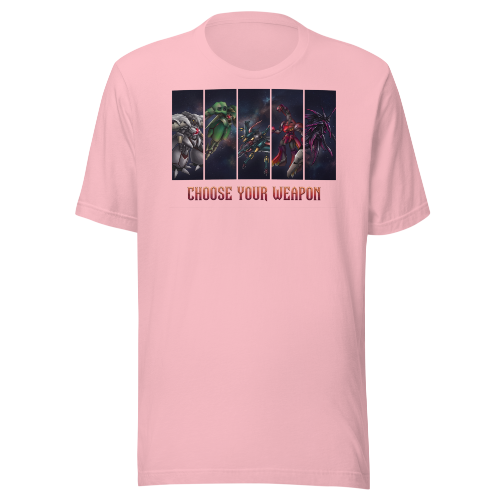 Choose Your Weapon Retro RPG Boss Roster Tee — pink front view