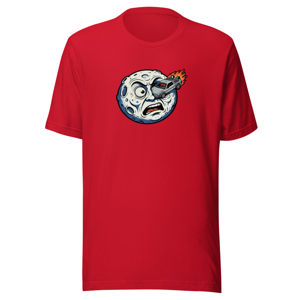 Silent Film Moon Crash Time Machine Movie Tee — Men's Premium Tee — red front view