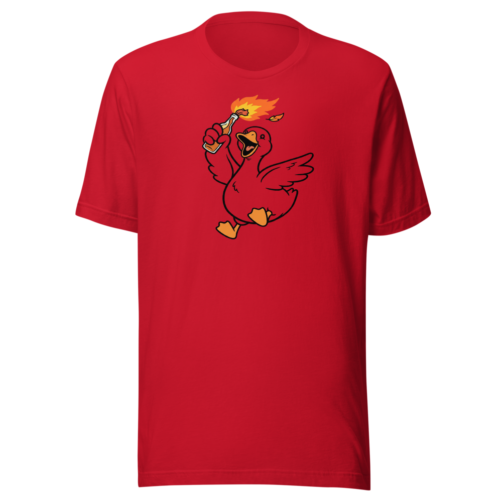 Feral Honking Bird Chaos Riot Graphic Tee — Men's Premium Tee — red front view