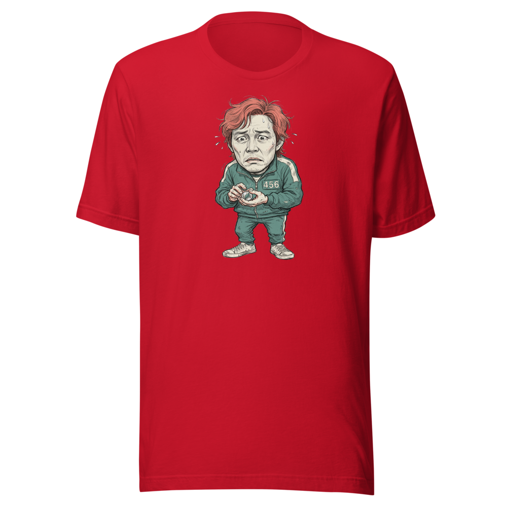 Player 456 Tracksuit Marble Panic Sketch Tee — red front view