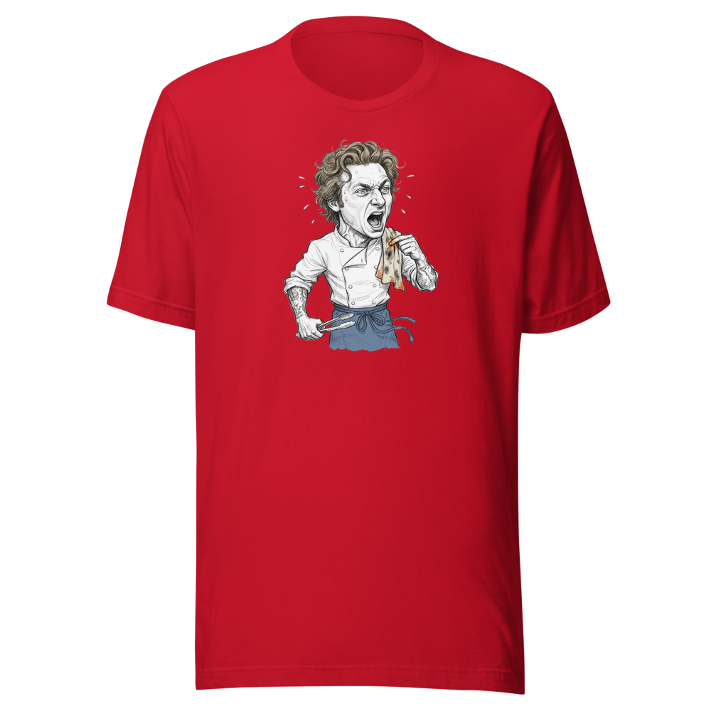 Yes Chef Kitchen Meltdown Pencil Sketch Tee — red front view