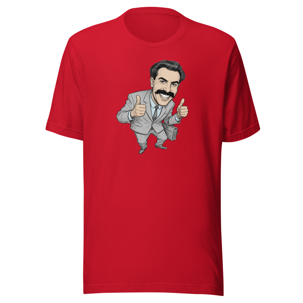 Very Nice Mustache Guy Pencil Sketch Comedy Tee — red front view