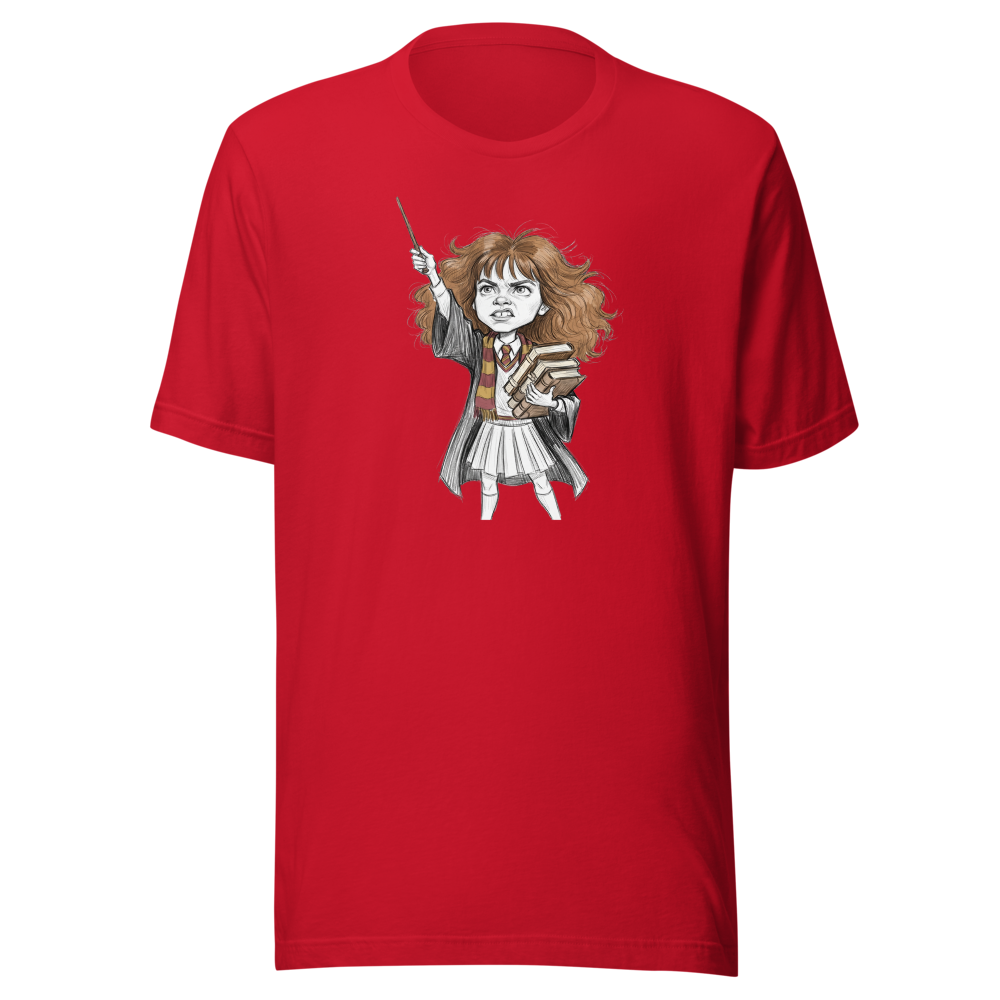 Eager Wizard School Top Student Pencil Sketch Tee — red front view