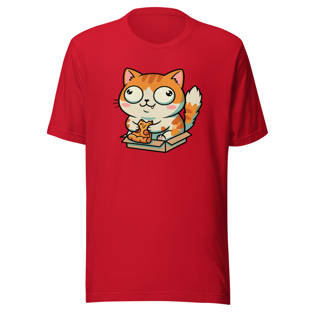 Chibi Pizza Cat Cardboard Box Zoomies Kawaii Tee — Premium Tee — red front view