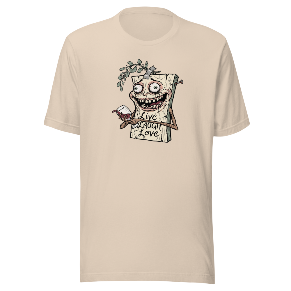 Cursed Farmhouse Plaque Meltdown Parody Tee — soft cream front view