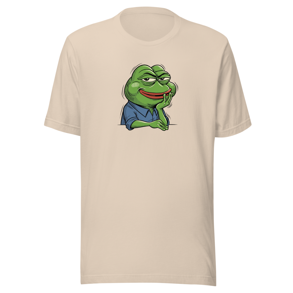 Smug Manga Frog Chin Rest Meme Graphic T-Shirt — soft cream front view