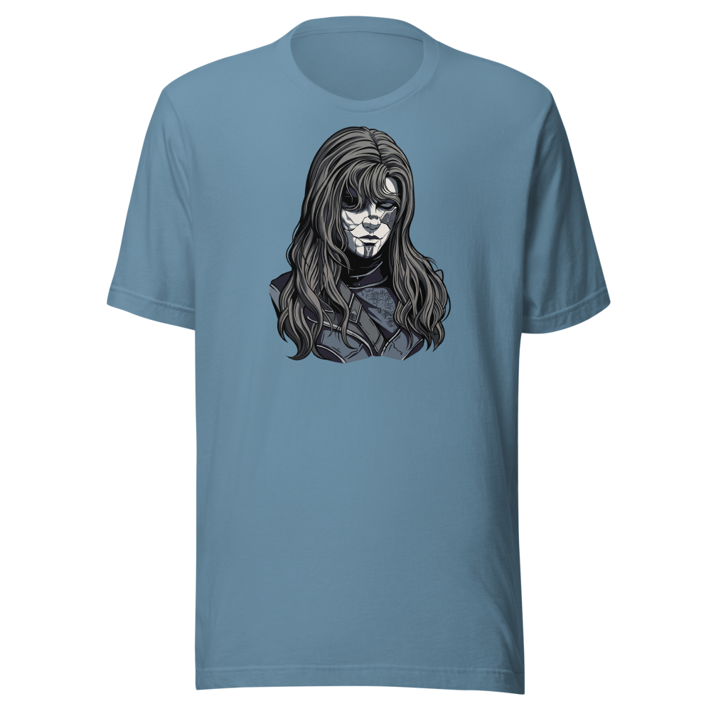 Paintress Watercolor Portrait Tee — steel blue front view