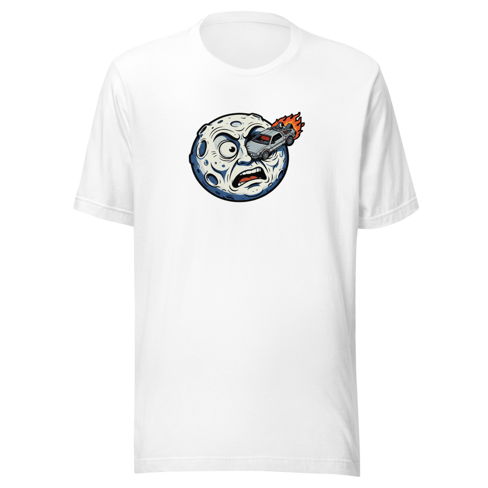 Silent Film Moon Crash Time Machine Movie Tee — Men's Premium Tee — white front view