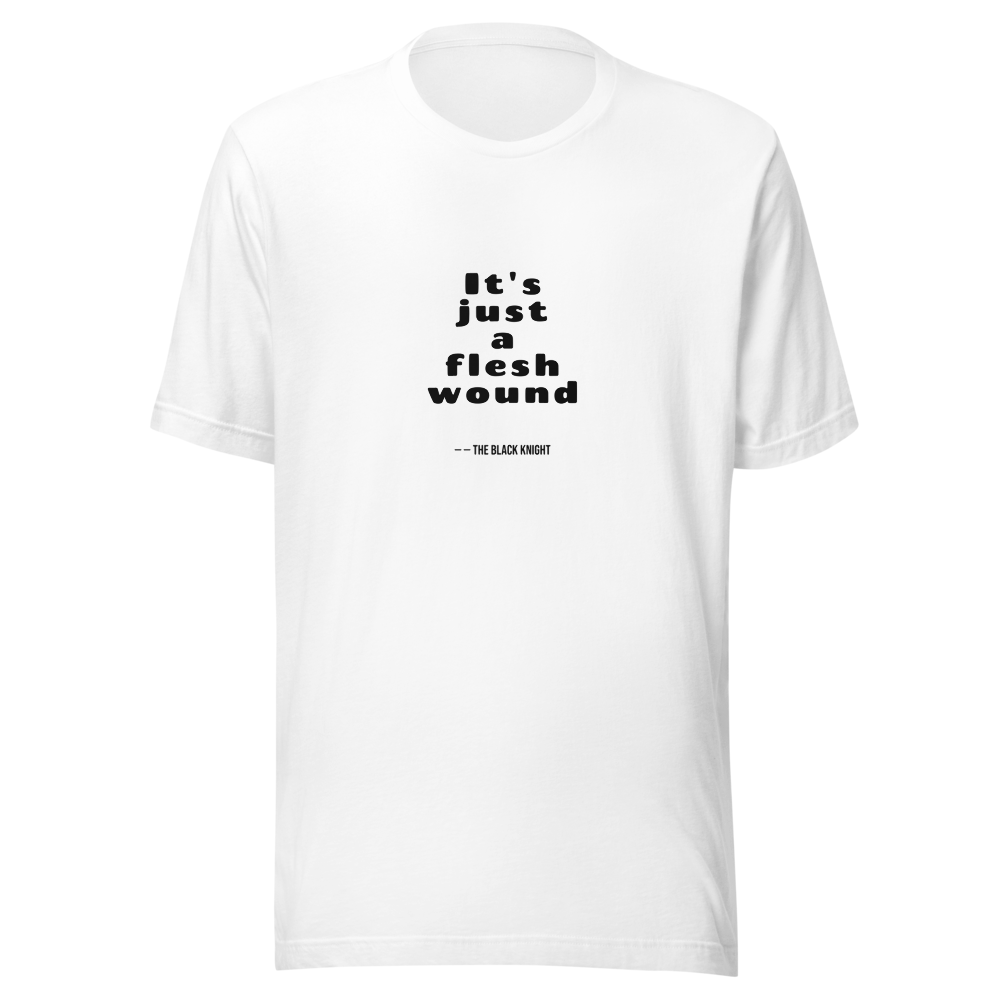Flesh Wound Cult Comedy Quote Tee — Men's Premium Tee — white front view