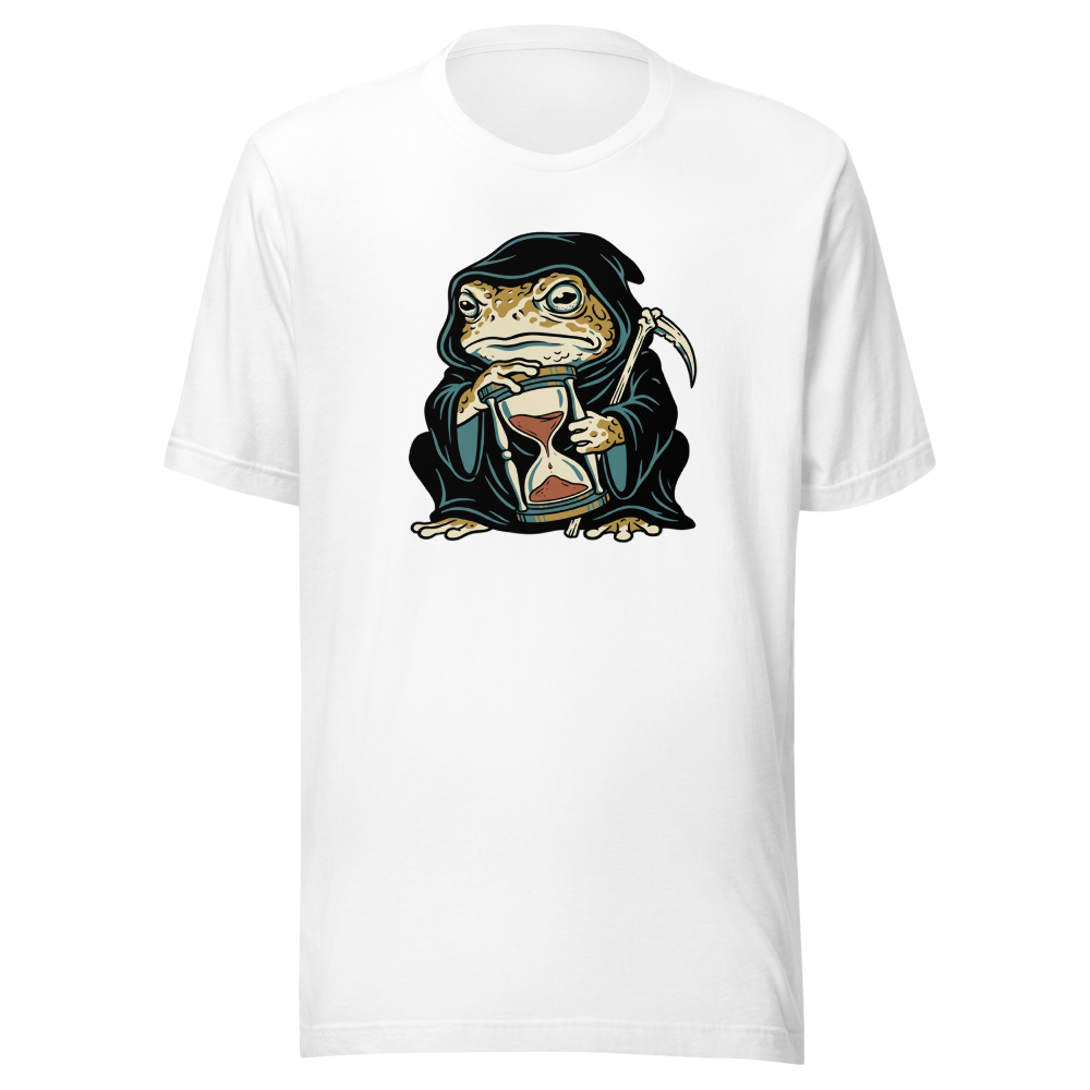 Hooded Toad Reaper Hourglass Macabre Tee — Men's Premium Tee — white front view