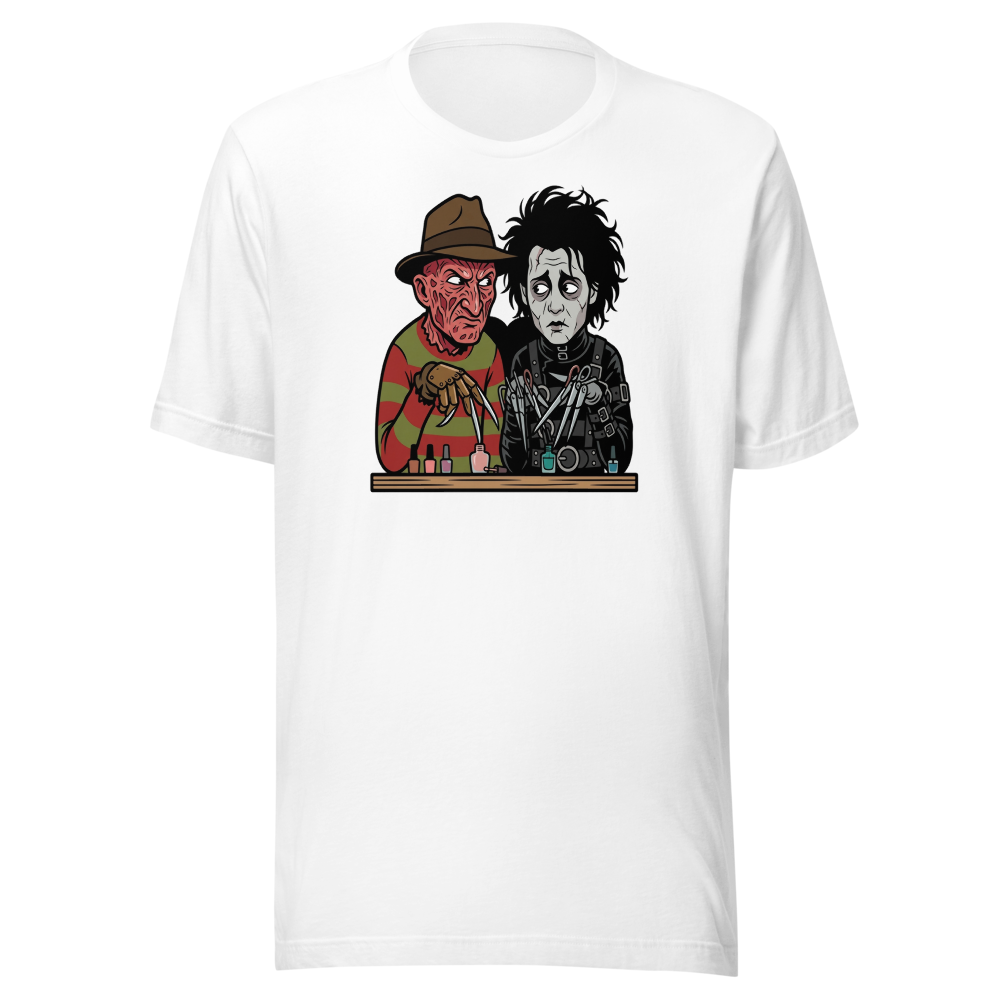Bladed Villains Nail Salon Side-Eye Horror Tee — Men's Premium Tee — white front view