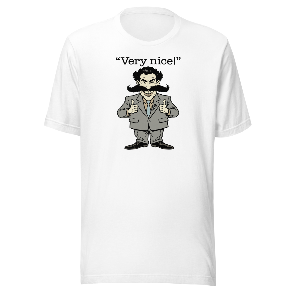 Very Nice Mustache Reporter Thumbs Up Comedy Tee — Men's Premium Tee — white front view