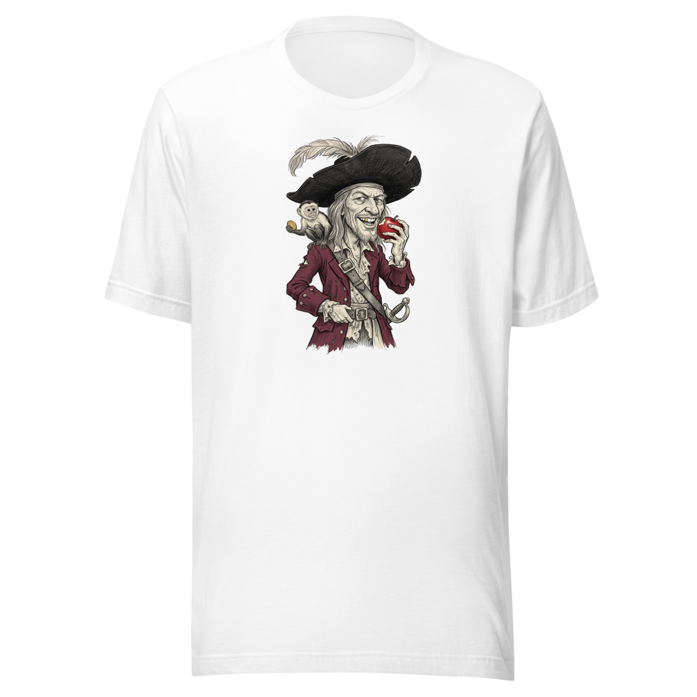 Rogue Pirate Captain Sketch Caricature Tee — Men's Premium Tee — white front view