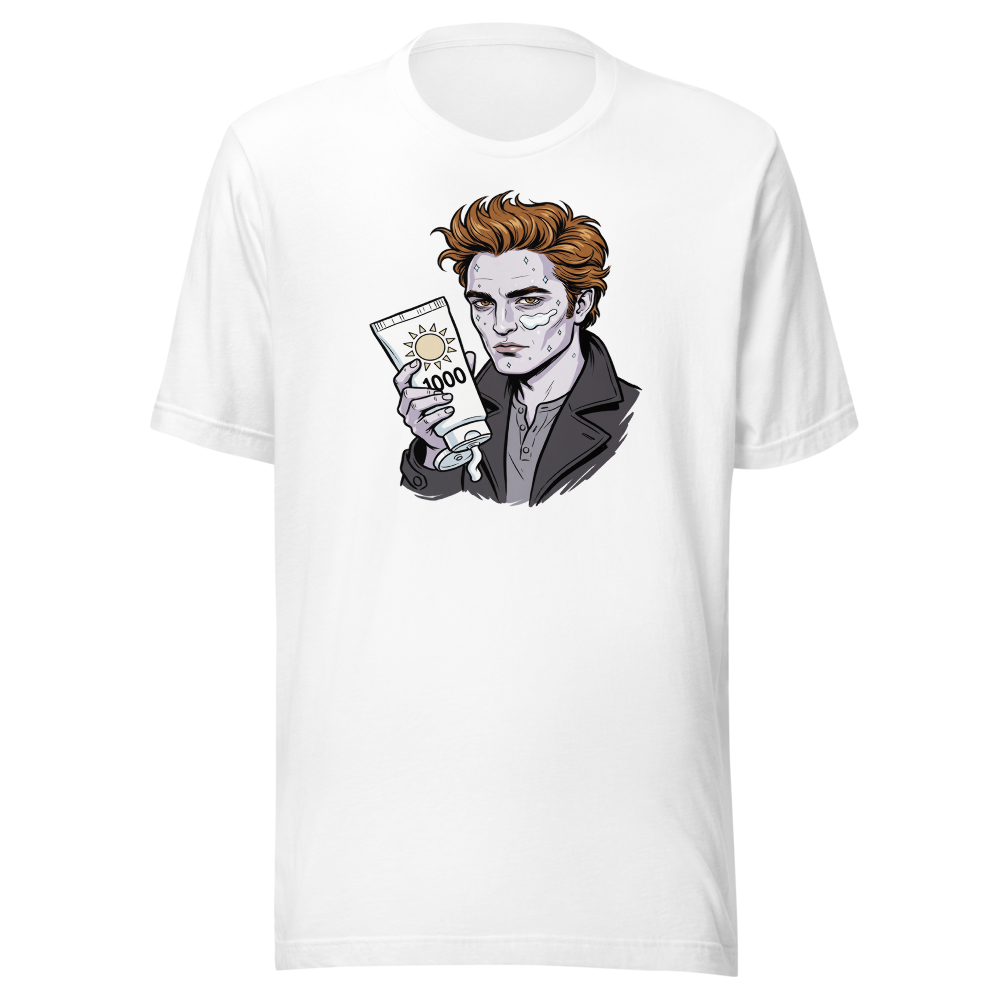 Sparkling Vampire SPF 1000 Sunscreen Parody Tee — Men's Premium Tee — white front view
