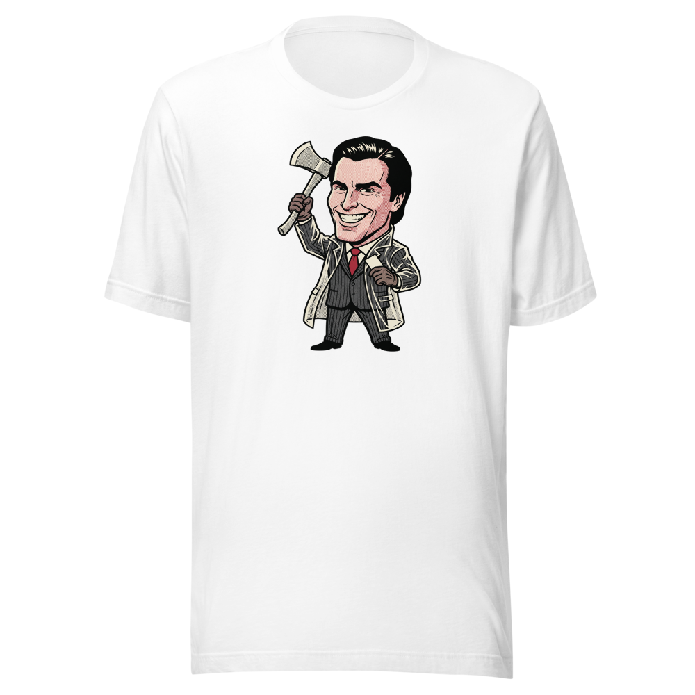 Wall Street Yuppie Axe Killer Pop Art Parody Tee — Men's Premium Tee — white front view