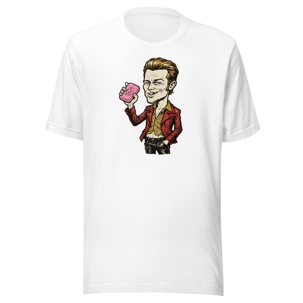 Soap-Pushing Anarchist Punk Caricature Tee — Men's Premium Tee — white front view