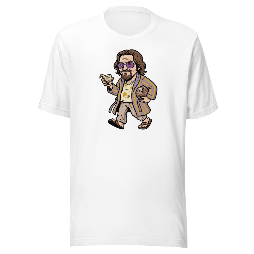 Slacker Bowling Bathrobe White Russian Pop Art Tee — Men's Premium Tee — white front view