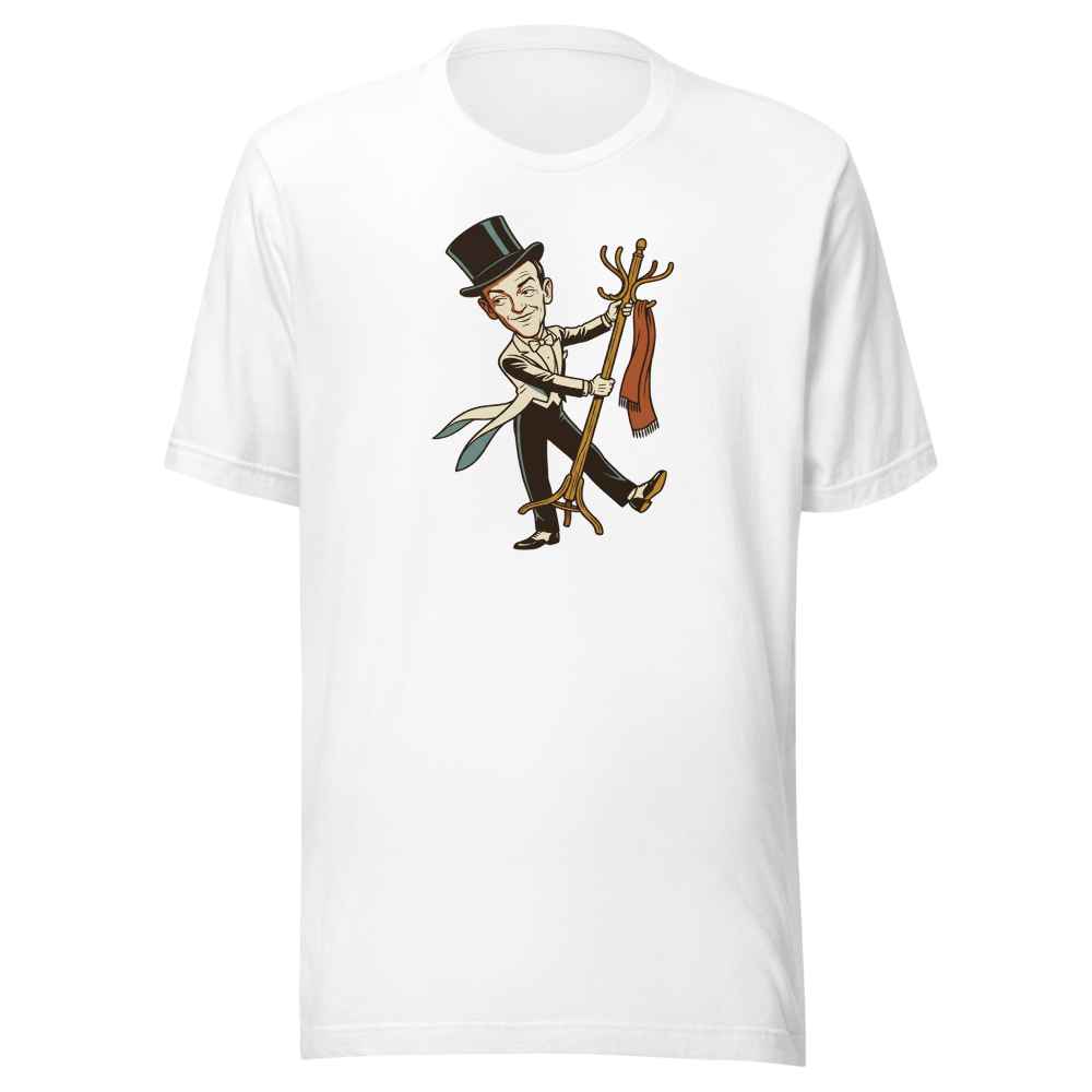 Top Hat and Tails Dancing Coat Rack Vintage Tee — white front view