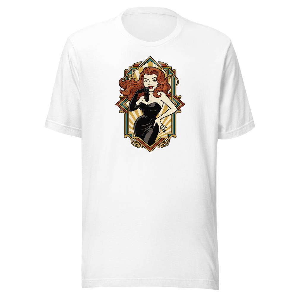 Jazz Age Femme Fatale Glove Peel Deco Tee — white front view