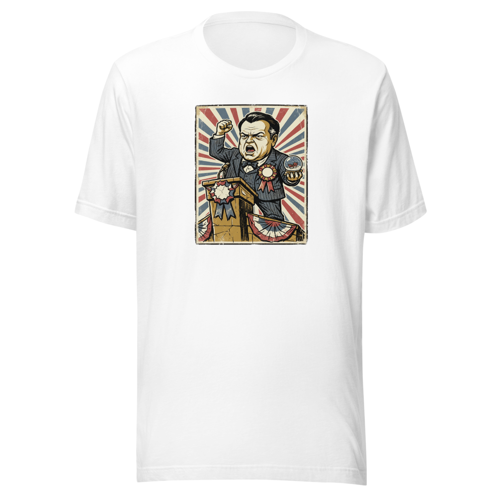 Rosebud Snow Globe Campaign Podium Propaganda Tee — white front view