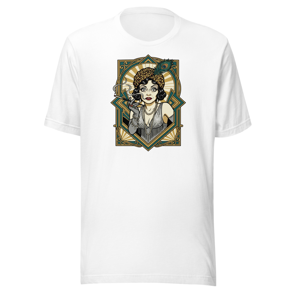 Silent Film Diva Art Deco Jazz Age Glamour Tee — white front view