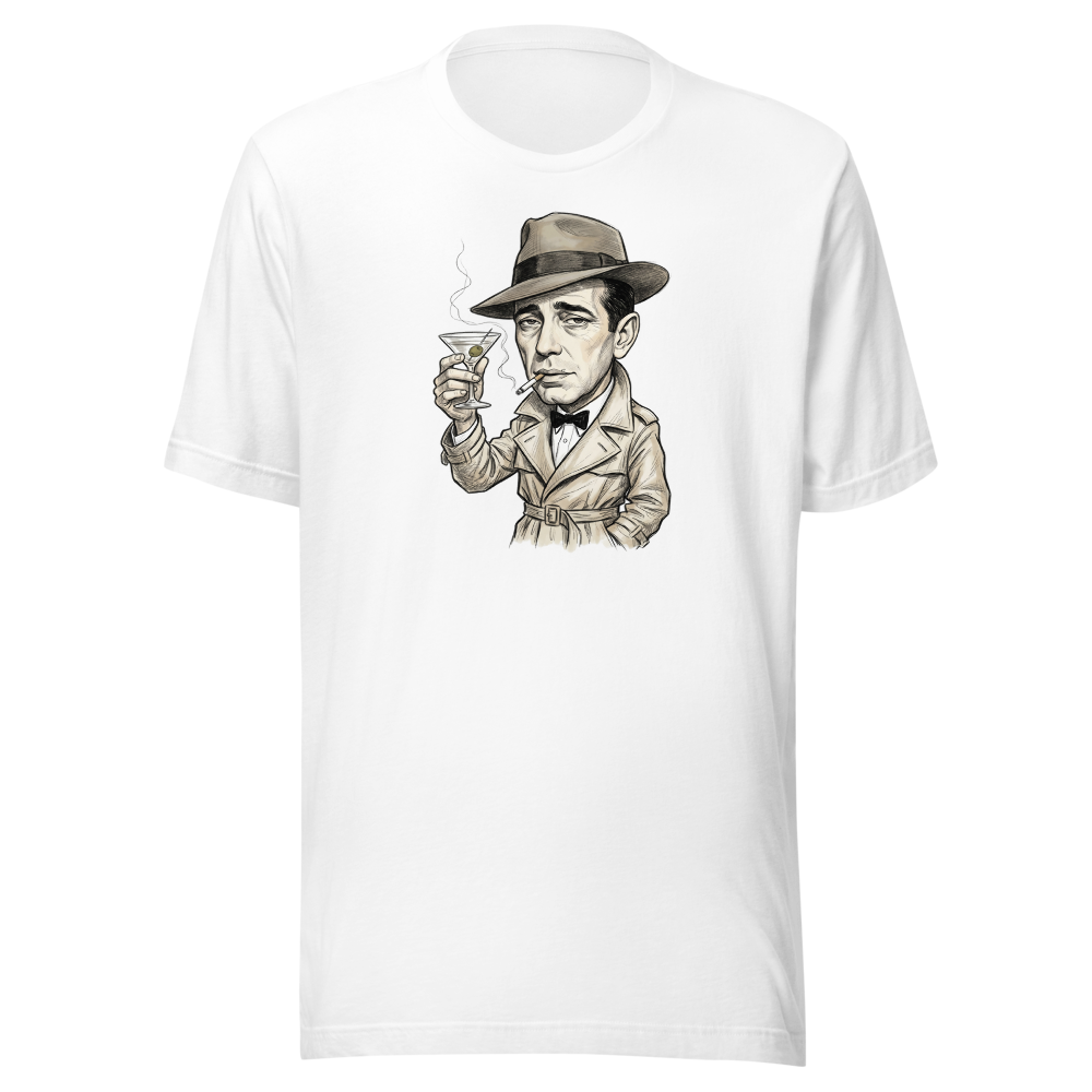 Lonely Barfly Noir Martini Toast Pencil Sketch Tee — white front view