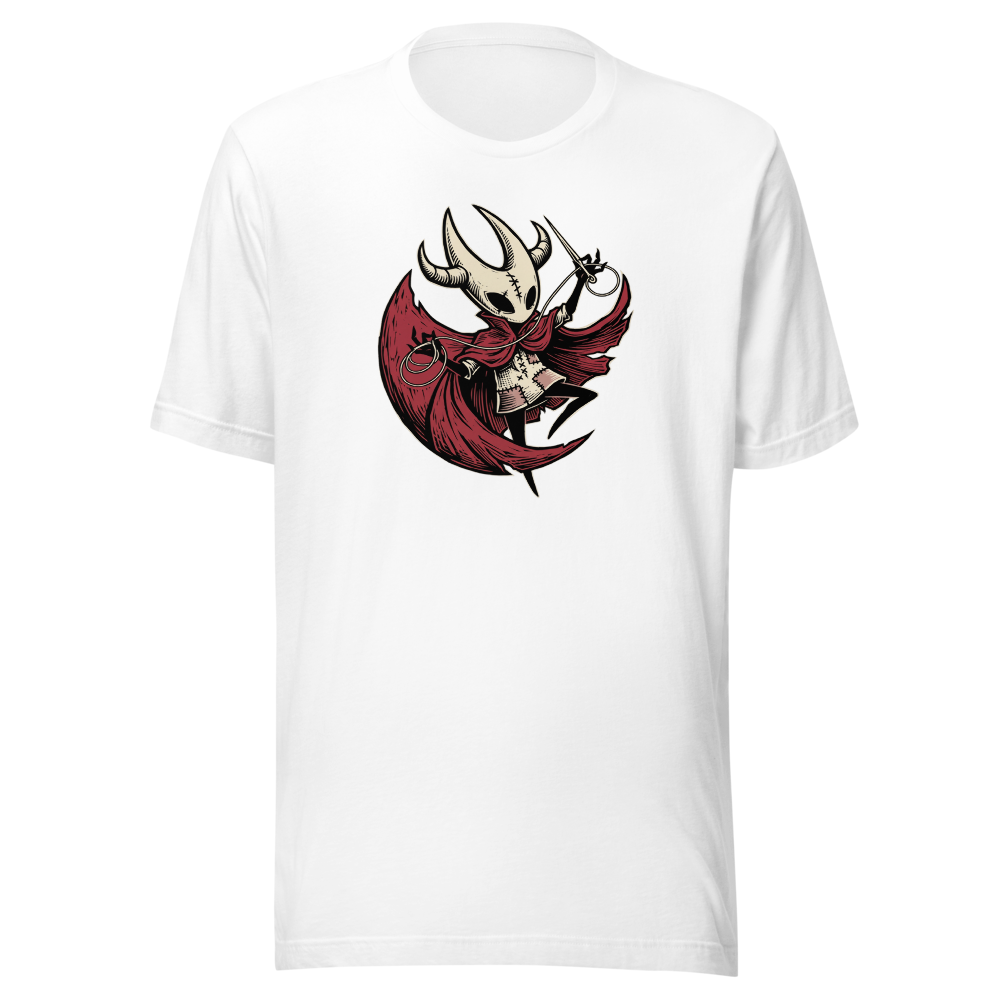 Needle Duelist Bug Warrior Linocut Tee — white front view
