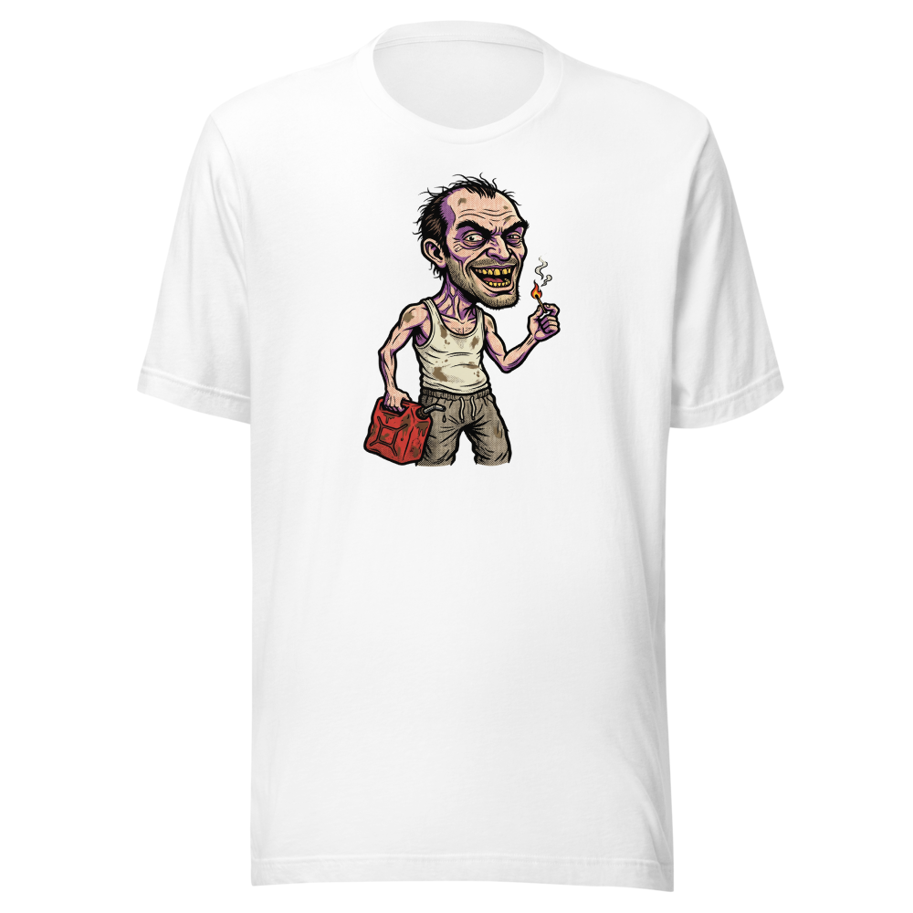 Feral Arsonist Halftone Pop Art Graphic Tee — white front view