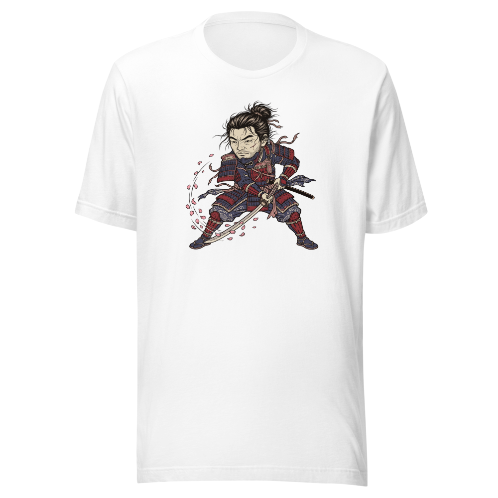 Lone Samurai Ghost Ukiyo-e Woodblock Graphic Tee — white front view