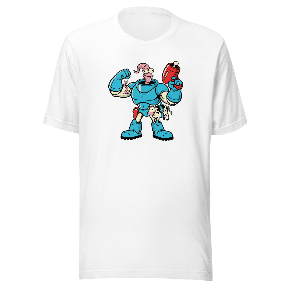 Worm Hero Super Suit Retro Gamer Graphic Tee — white front view