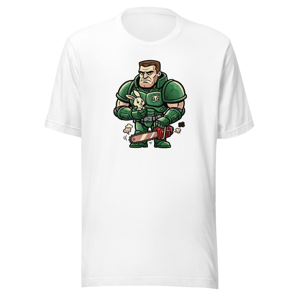 Space Marine Bunny Hug Halftone Pop Art Tee — white front view